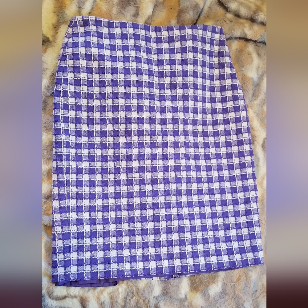 Anne Klein Purple and White Checkered Pencil Skirt, Size 4
